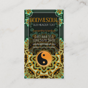 Tropical Batik Orange YinYang Yoga Business Cards Visitenkarte