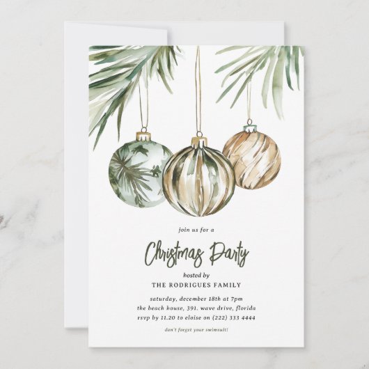 Tropical Baubles Christmas Party Einladung (Vorderseite)