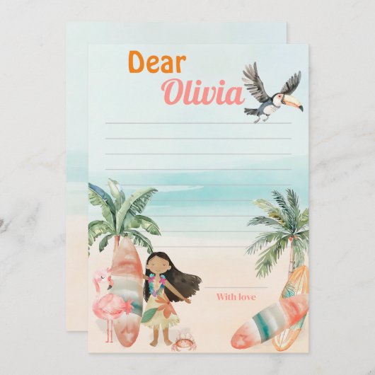 Tropical Beach 1st Birthday Time Kapsel Note Card Einladung (Vorne/Hinten)