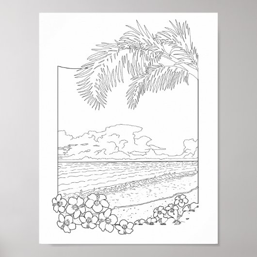 Tropical Beach Adult Coloring Poster (Vorne)