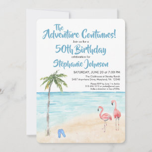 Tropical Beach Adventure 50. Geburtstagsparty Blue Einladung