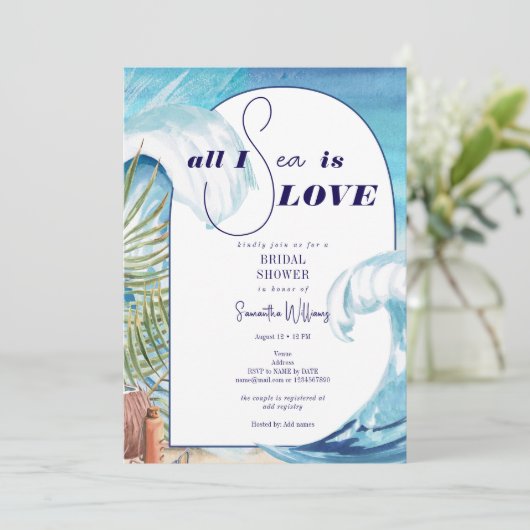 Tropical Beach All I Sea ist ein Brautparty der Li Einladung (Stehend Vorderseite)