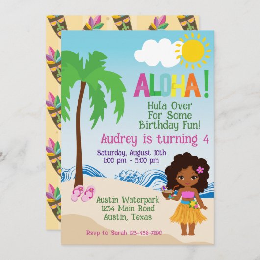 Tropical Beach Aloha Luau Einladung zum Geburtstag (Vorne/Hinten)