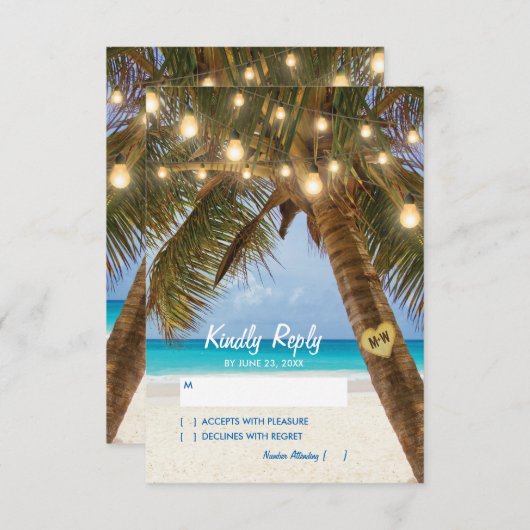 Tropical Beach and String Lights Wedding RSVP (Vorne/Hinten)