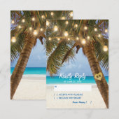 Tropical Beach and String Lights Wedding RSVP Karte (Vorne/Hinten)
