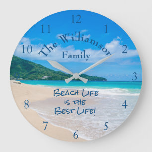 Tropical Beach Aqua Ocean White Sand Waves Große Wanduhr