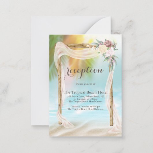 Tropical Beach Arbor Boho Wedding Reception Card Mitteilungskarte (Vorderseite)