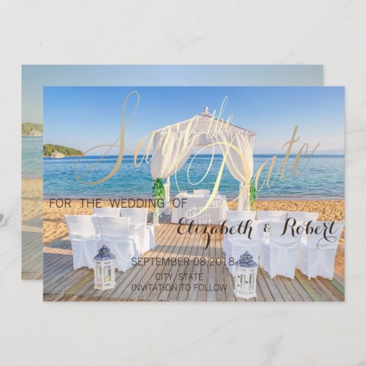 Tropical Beach Arbor Hochzeit retten das Datum Save The Date (Vorne/Hinten)