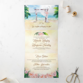 Tropical Beach Arbour Romantische Hochzeit Dreifach Gefaltete Karte