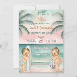 Tropical Beach Baby Gender offenbaren Blush Sage Einladung