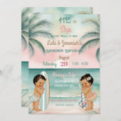 Tropical Beach Baby Gender offenbaren Blush Sage Einladung (Vorne/Hinten)