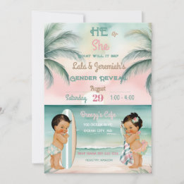 Tropical Beach Baby Gender offenbaren Blush Sage Einladung