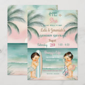 Tropical Beach Baby Gender offenbaren Blush Sage Einladung (Vorne/Hinten)