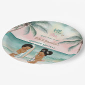 Tropical Beach Baby Gender offenbaren Blush Sage Pappteller (Schrägansicht)