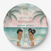 Tropical Beach Baby Gender offenbaren Blush Sage Pappteller (Vorderseite)