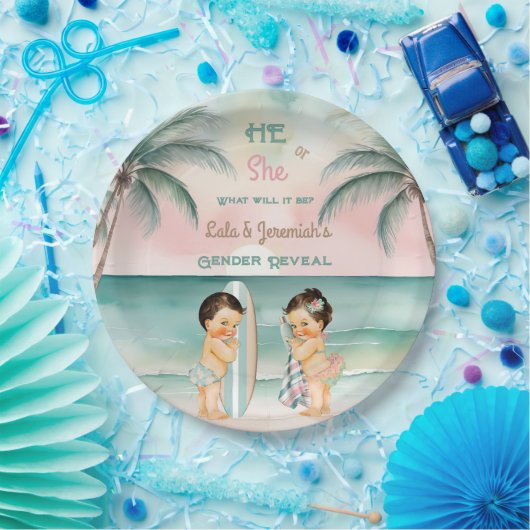 Tropical Beach Baby Gender offenbaren Blush Sage Pappteller (Party)
