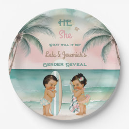 Tropical Beach Baby Gender offenbaren Blush Sage Pappteller