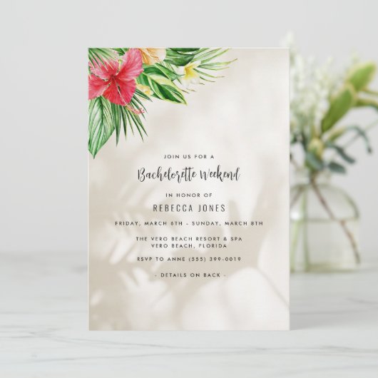 Tropical Beach Bachelorette Weekend Erreichbarkeit Einladung (Stehend Vorderseite)