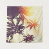 Tropical beach background with palm trees silhouet wandteppich (Vorderseite (Horizontal))