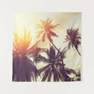 Tropical beach background with palm trees silhouet wandteppich