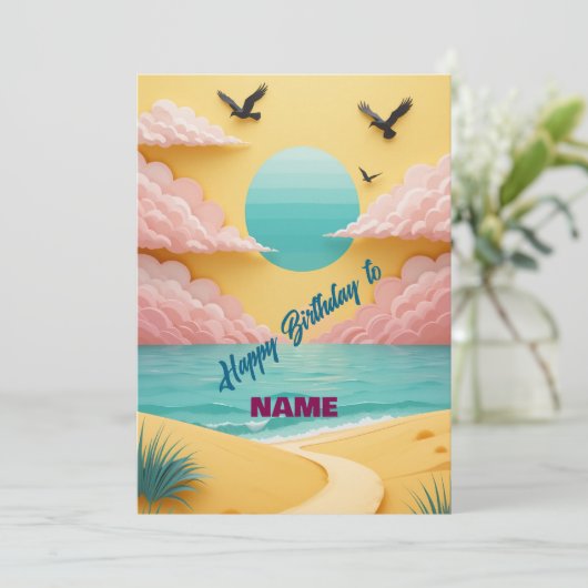 Tropical Beach Birthday (Stehend Vorderseite)