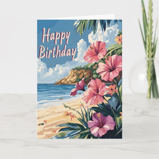 Tropical Beach Birthday Card Einladung (Vorderseite)