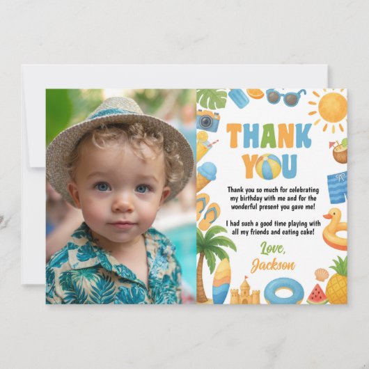 Tropical Beach Birthday Summer Party Foto Dankeskarte (Vorderseite)
