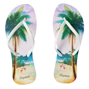 Tropical Beach Blue Green Watercolor Badesandalen