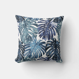 Tropical Beach Blue White Palm Blätter Kissen