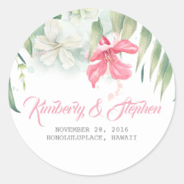 Tropical Beach Blume Hochzeit Runder Aufkleber