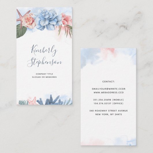 Tropical Beach Blume und Starfish Coral Palm Visitenkarte (Vorne/Hinten)