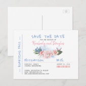 Tropical Beach Boarding Pass Ticket Save the Date Ankündigungspostkarte (Vorne/Hinten)