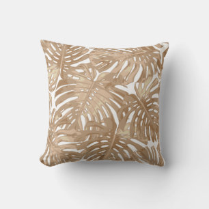 Tropical Beach Boho Brown White Palm Blätter Kissen