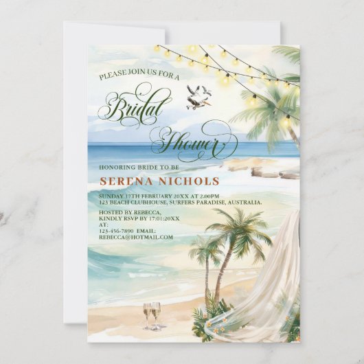 Tropical Beach Bridal Polterabend Hen Party Einladung (Vorderseite)