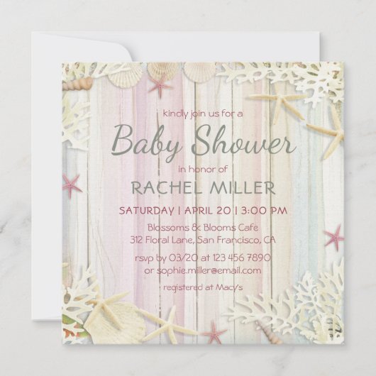 Tropical Beach Chic Modern Seashell Baby Dusche Einladung (Vorderseite)