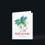 Tropical Beach Christmas Card<br><div class="desc">Diese Weihnachtskarten am Strand sind mit einer inselinspirierten exotischen Palme und dem niedlichen Weihnachtsfeiertag ausgestattet. Die Wörter "Merry Beach-mas" sind handgeschriebene Sets. Verwenden Sie die Vorlagenfelder, um Ihren personalisierten Gruß hinzuzufügen. Eine charmante Wahl, um diese Ferienzeit an Freunde und Familie zu schicken. Wenn Sie nach mehr tropischen Weihnachtskarten Designs suchen,...</div>