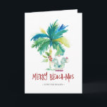 Tropical Beach Christmas Card<br><div class="desc">Diese Weihnachtskarten am Strand sind mit einer inselinspirierten exotischen Palme und dem niedlichen Weihnachtsfeiertag ausgestattet. Die Wörter "Merry Beach-mas" sind handgeschriebene Sets. Verwenden Sie die Vorlagenfelder, um Ihren personalisierten Gruß hinzuzufügen. Eine charmante Wahl, um diese Ferienzeit an Freunde und Familie zu schicken. Wenn Sie nach mehr tropischen Weihnachtskarten Designs suchen,...</div>