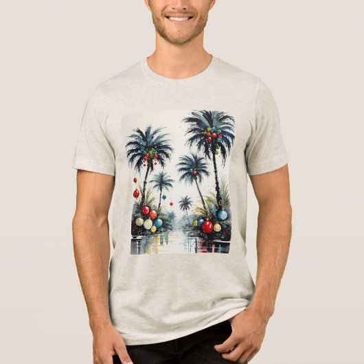 Tropical Beach Christmas Palm Trees With Ornaments Tri-Blend Shirt (Vorderseite)