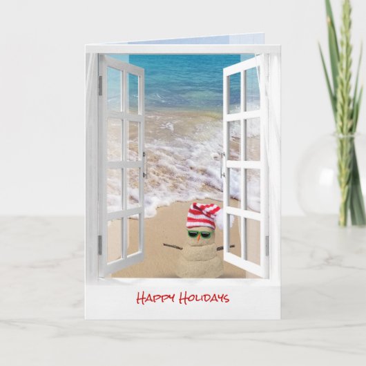 Tropical Beach Christmas Sand Snowman Karte (Vorderseite)