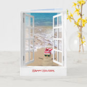 Tropical Beach Christmas Sand Snowman Karte (Gelbe Blume)