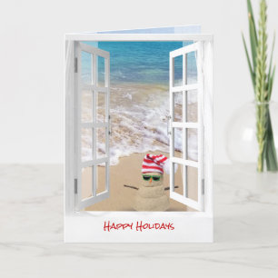 Tropical Beach Christmas Sand Snowman Karte