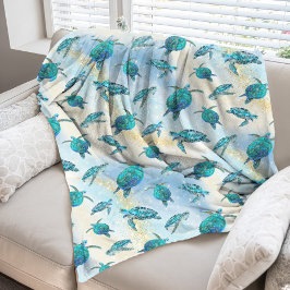 Tropical Beach Christmas Sea Turtle Fleecedecke