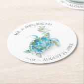 Tropical Beach Christmas Sea Turtle Runder Pappuntersetzer (Angewinkelt)