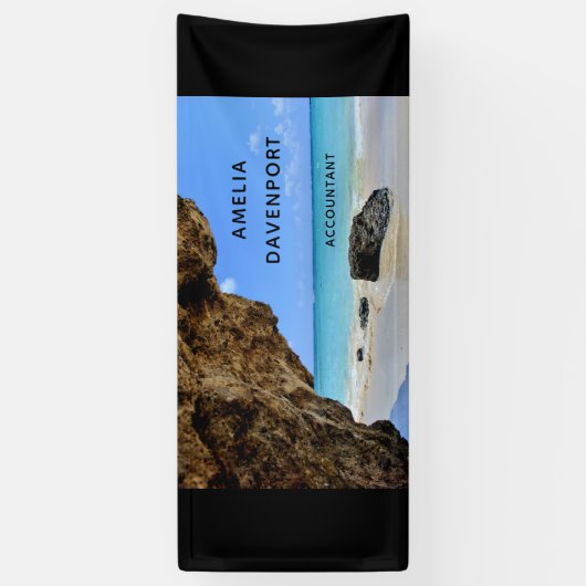 Tropical Beach Coast mit Big Rock Business Banner (Vertikal)