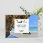 Tropical Beach Coast mit Big Rock Vielen Dank Dankeskarte (Stehend Vorderseite)