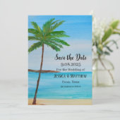 Tropical Beach Coastal Palm Tree Wedding Einladung (Stehend Vorderseite)