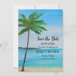 Tropical Beach Coastal Palm Tree Wedding Einladung