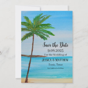 Tropical Beach Coastal Palm Tree Wedding Einladung