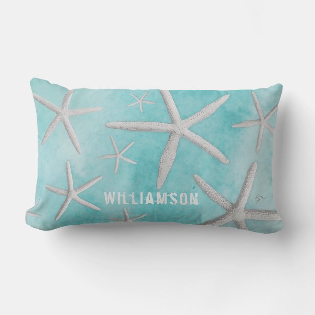 Tropical Beach Coastfish Starfish Modern Blue Lendenkissen (Vorderseite)