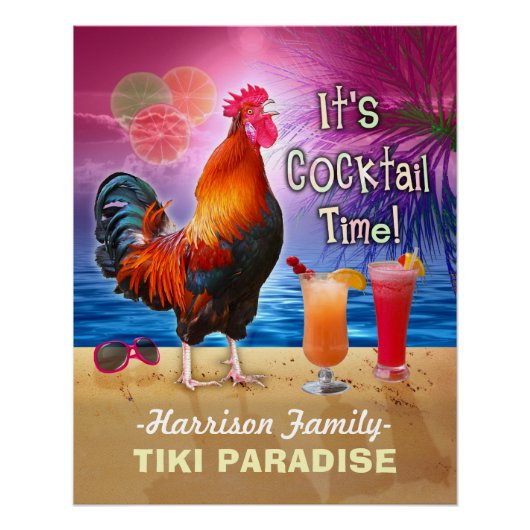 Tropical Beach Cocktail Bar Funny Rooster Chicken Poster (Vorderseite)